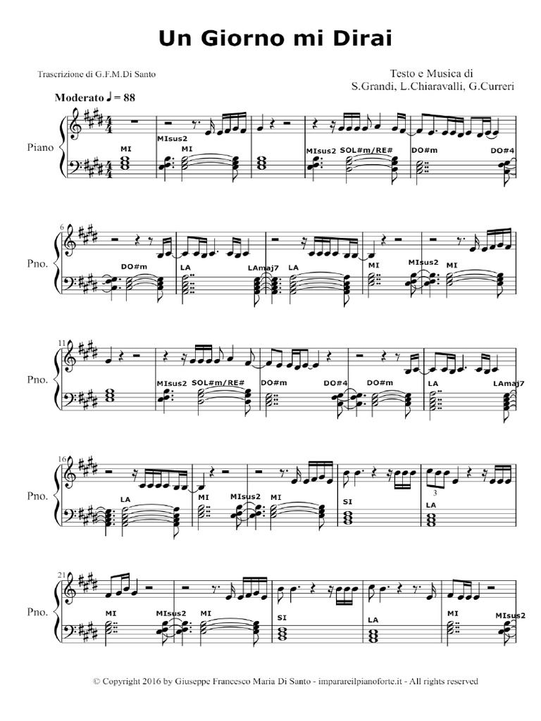 Un Giorno Mi Dirai Stadio Spartiti e Accordi Pianoforte PDF PDF