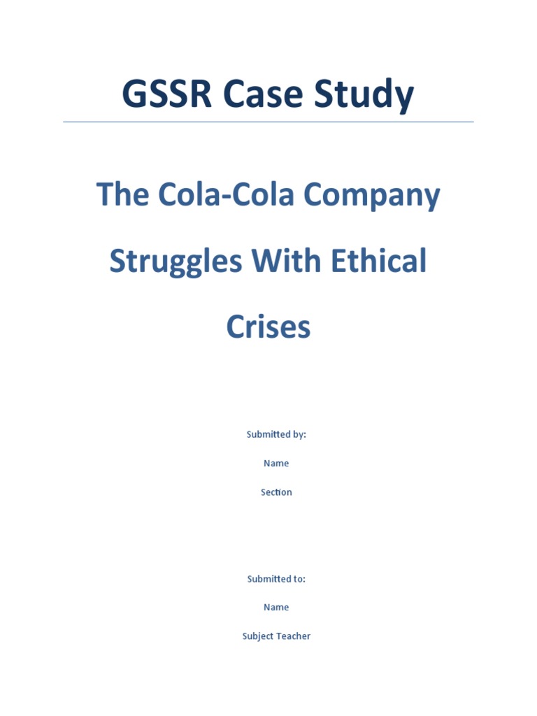Coca Cola Case Study Faith Pdf Reputation Stakeholder Corporate