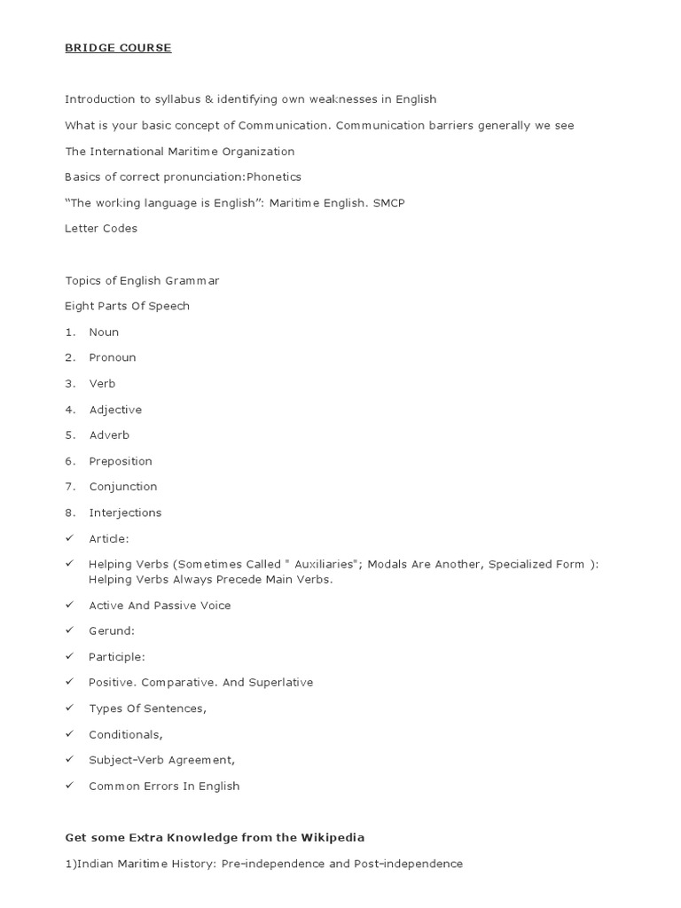 English Bridge Course Syllabus | PDF | Verb | English Language