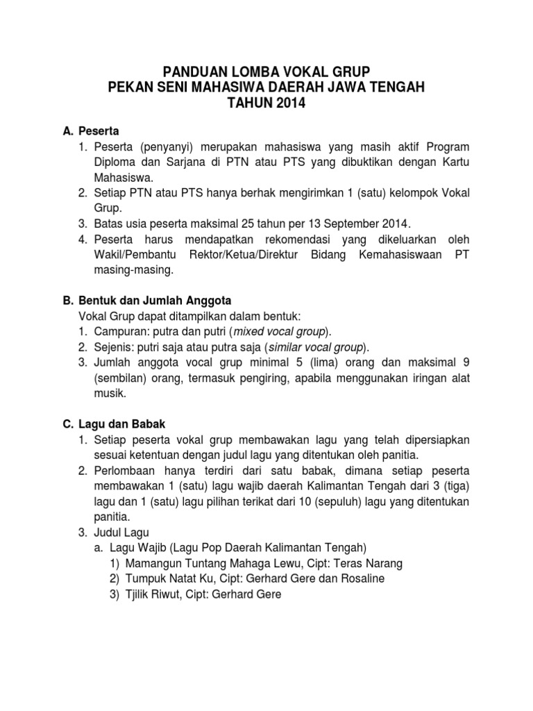Panduan Lomba Vokal Grup | PDF