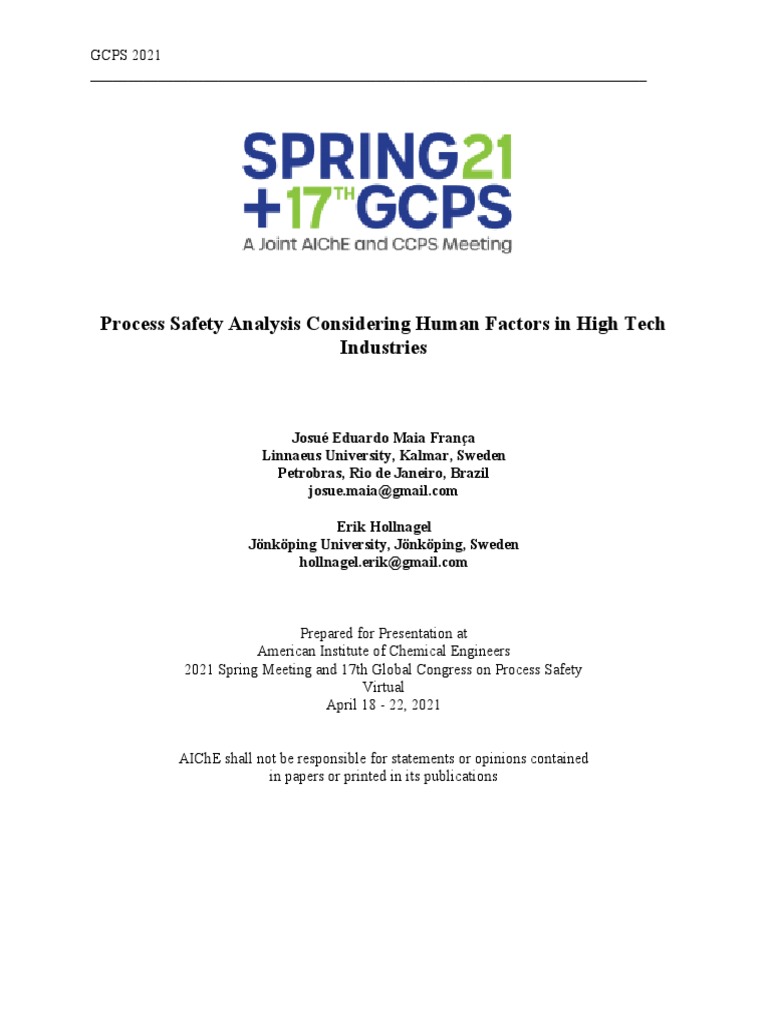 Human Factors in Process Safety Analysis | PDF | Space Shuttle ...