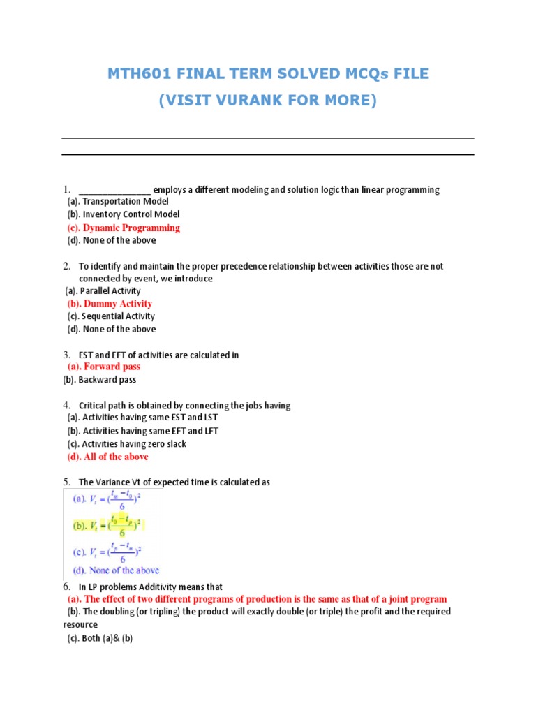 Mth601 Final Term Solved Mcqs File | PDF | Mathematical Optimization ...