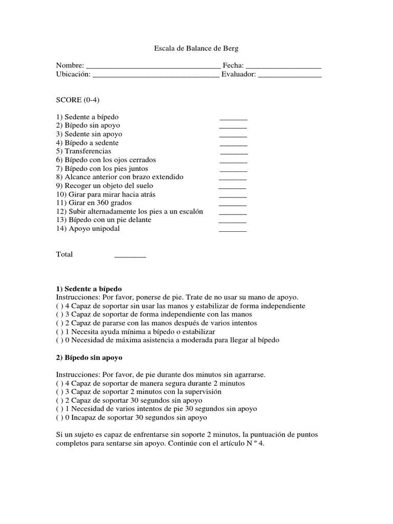 Escala de Equilibrio de Berg | PDF