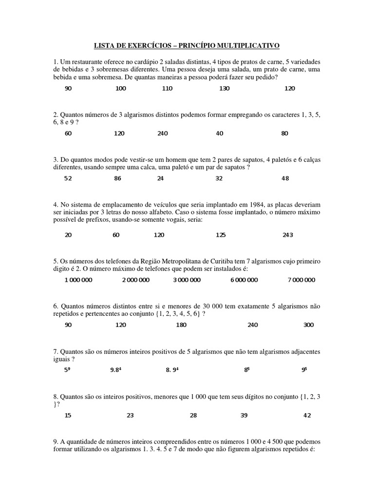 Princípio Fundamental Da Contagem | PDF