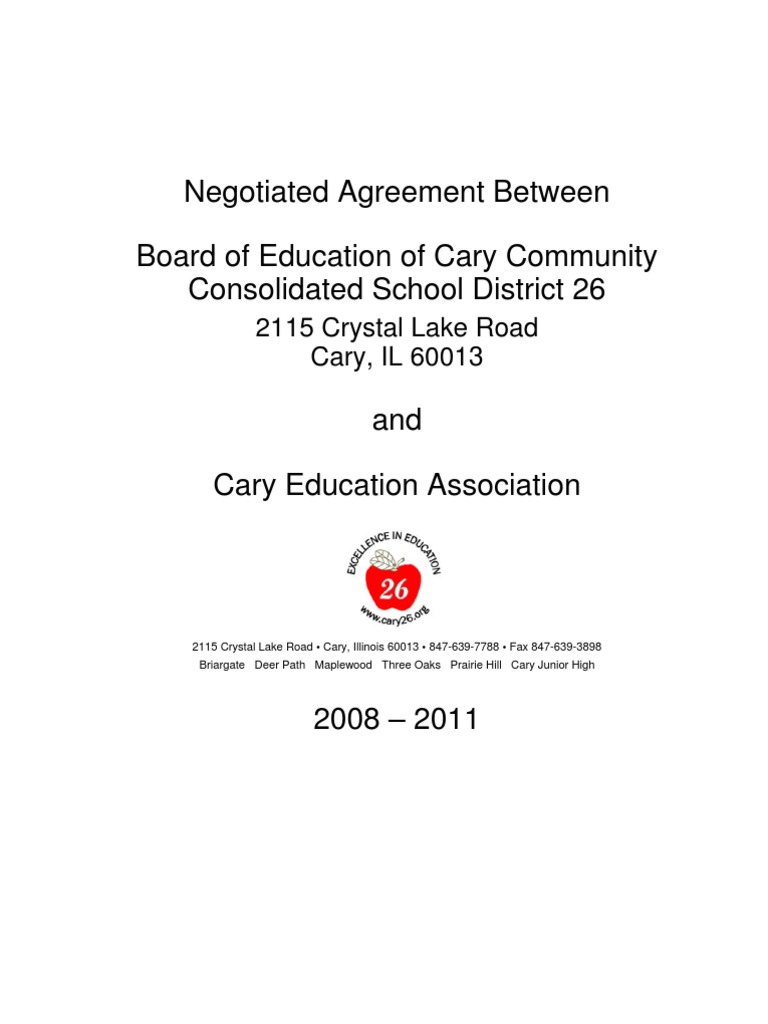 Negotiated Agreement Between Board of Education of Cary Community ...