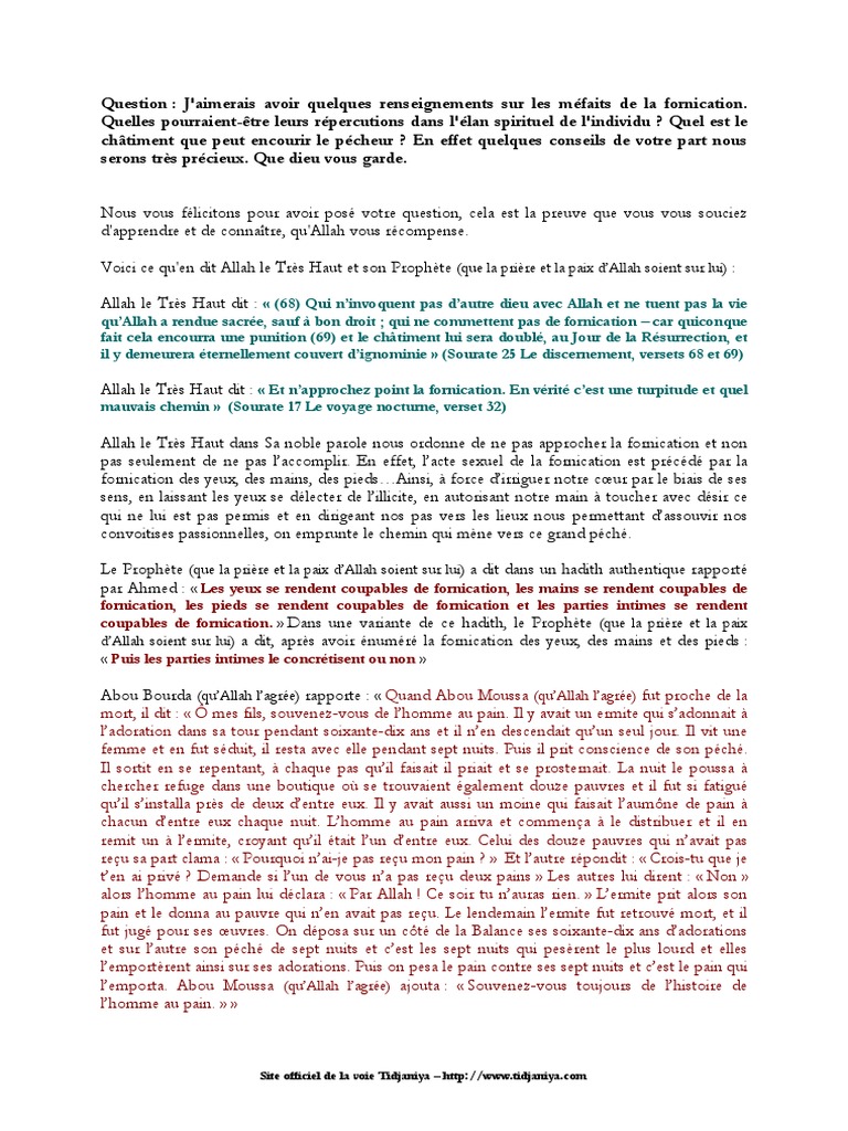 Les Méfaits de La Fornication | PDF | Mahomet | Allah