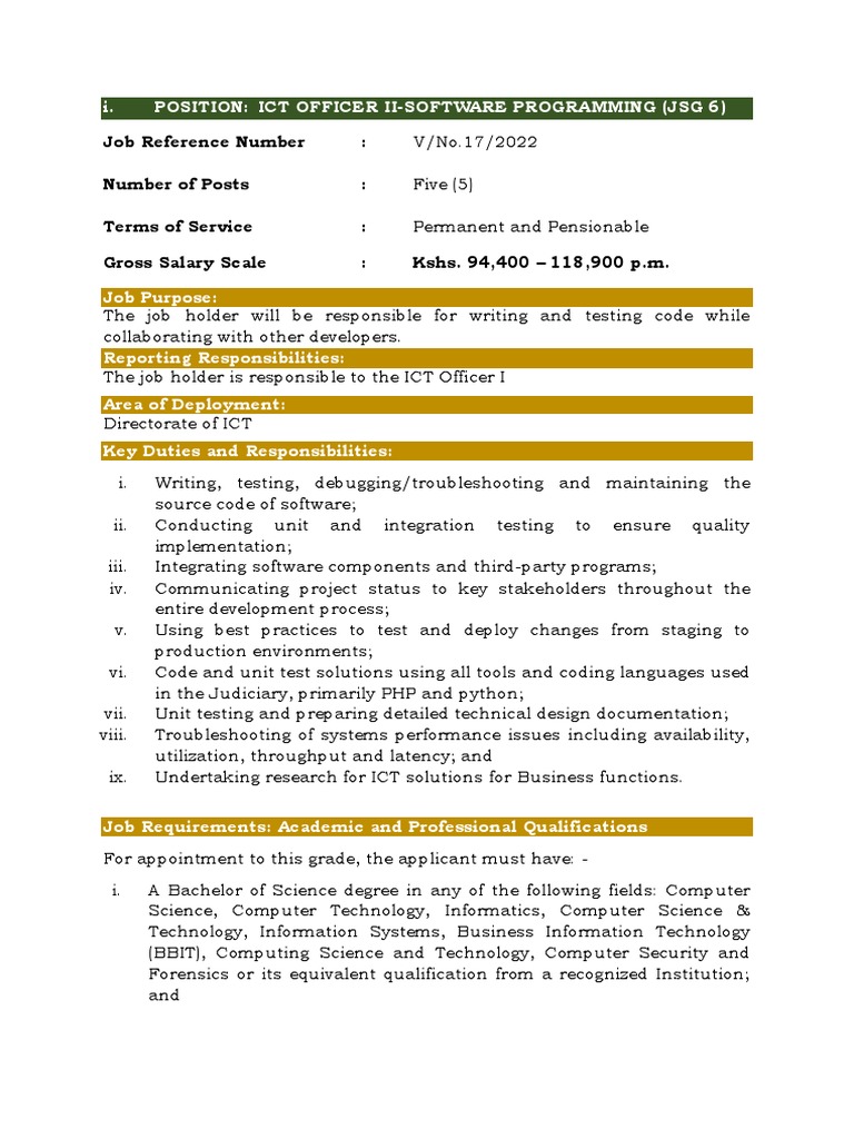 14.position Ict Officer Ii Software Programming JSG 6 | PDF | Computer ...