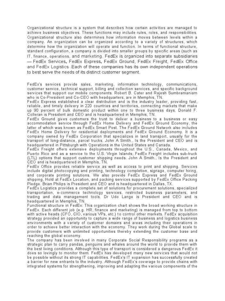 FedEx Organizational Structure Overview | PDF | Fed Ex | Economies