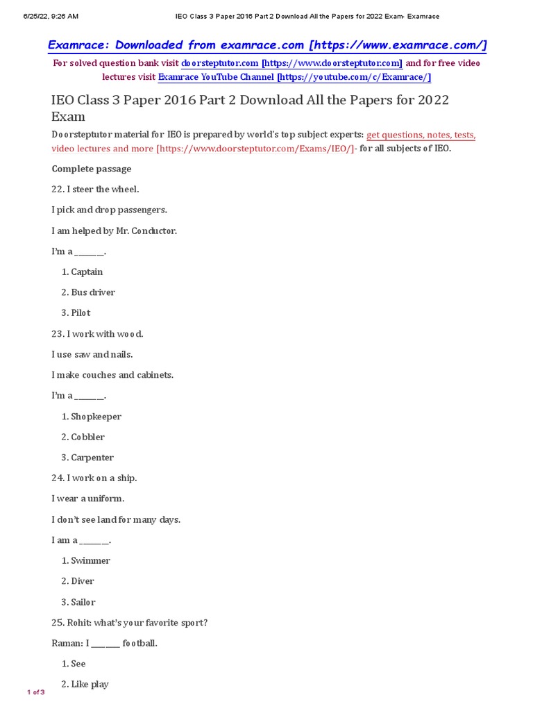IEO Class 3 Paper 2016 Part 2 | PDF