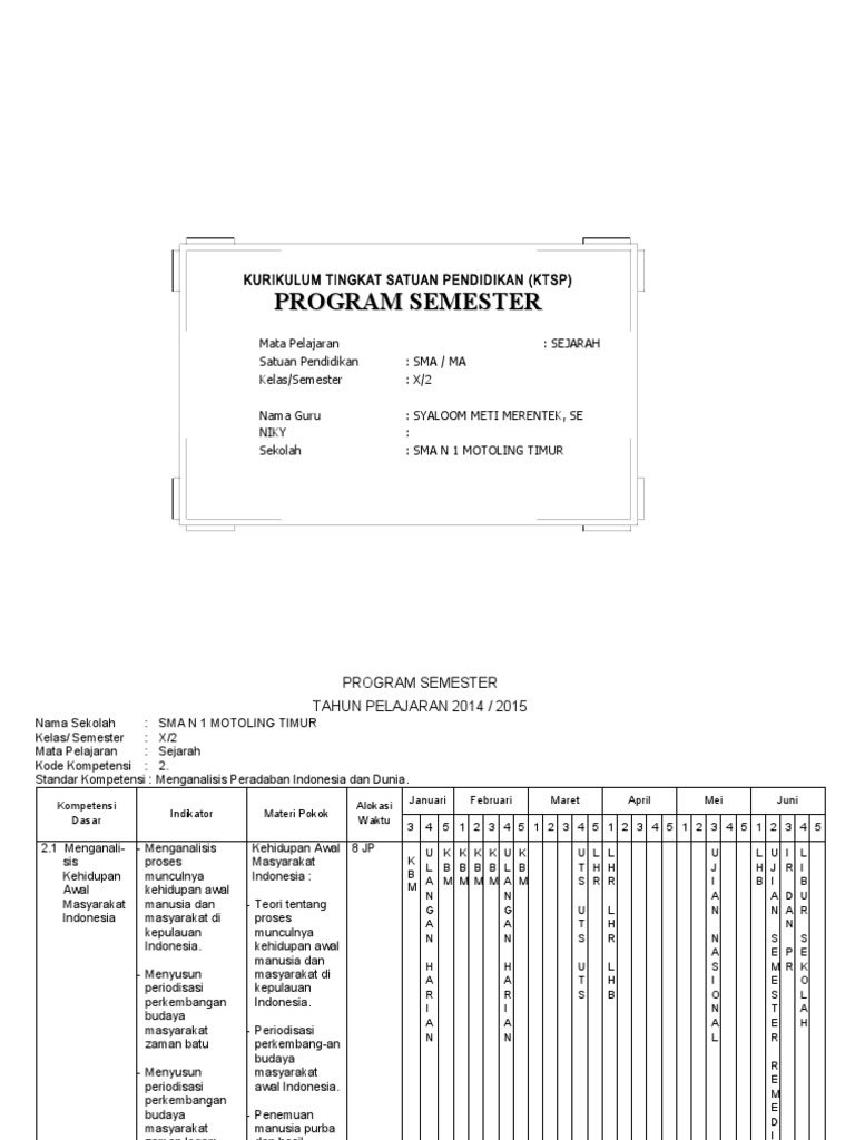 Program Semester Sejarah Sma | PDF