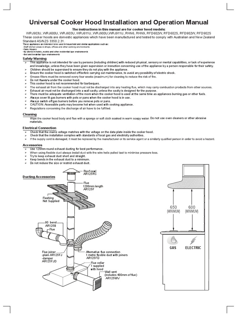 Cooker Hood Installation PDF Kitchen Stove Home Appliance