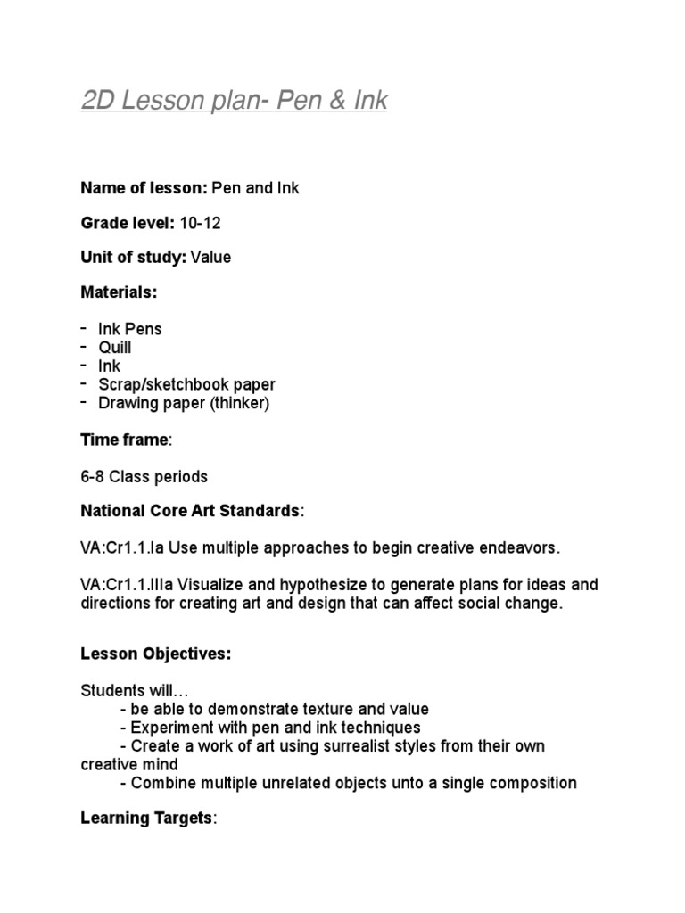 2d Lesson Plan - Pen Ink | PDF | Pen | Surrealism