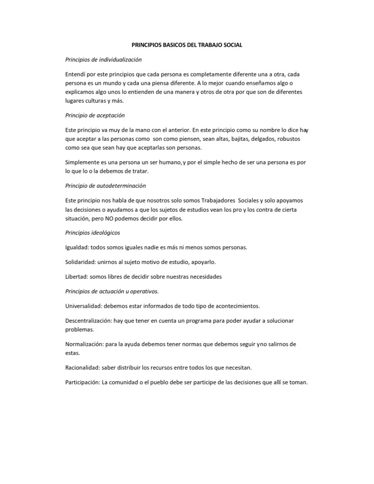 Principios Basicos Del Trabajo Social