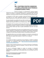 Nota de Prensa SUNAT Más de 17 Mil Contribuyentes Deberán Presentar La Declaración Electrónica de Beneficiario Final