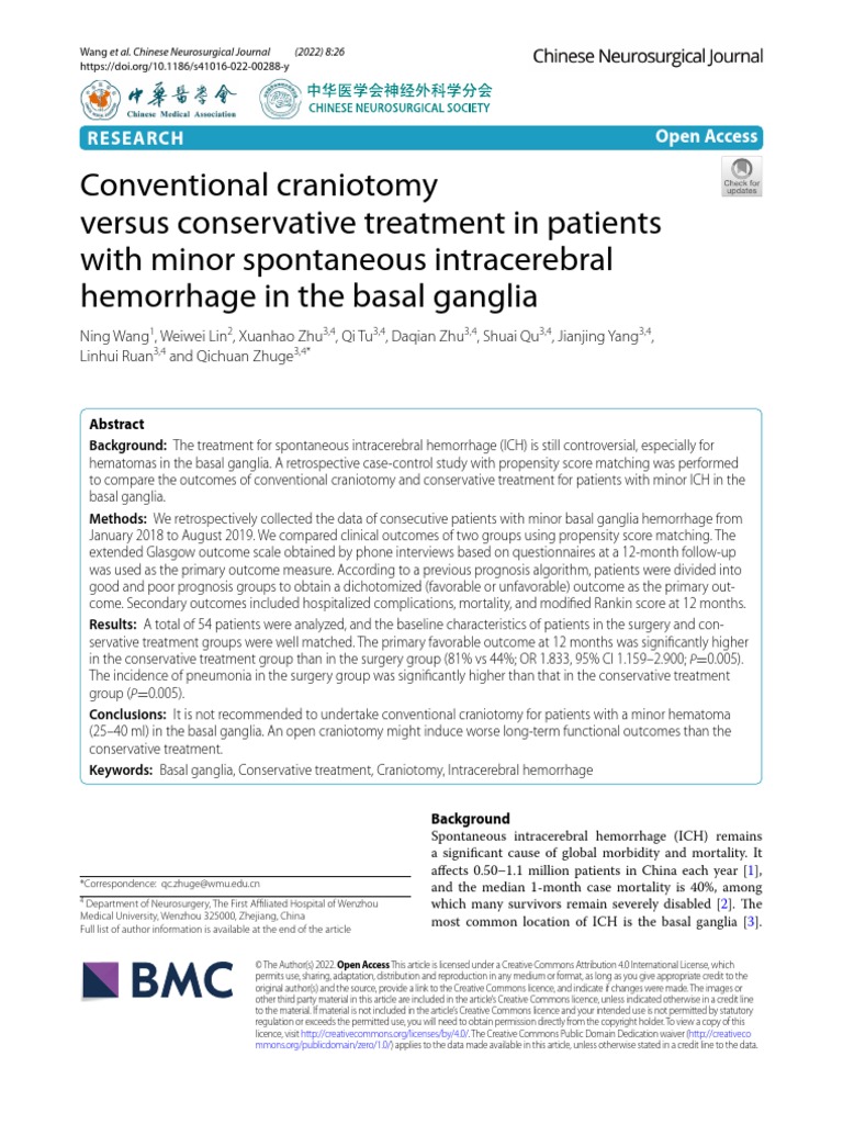Conventional Craniotomy Open Access Versus Conservative Treatment in