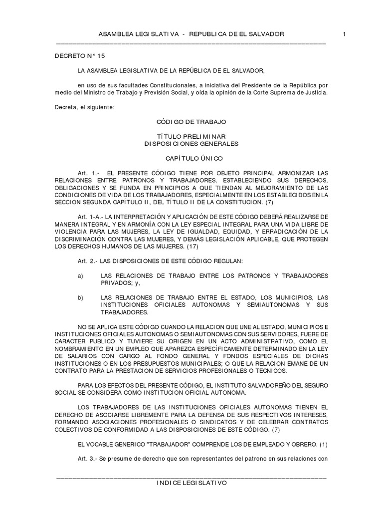Código de Trabajo de El Salvador establece derechos laborales básicos y ...