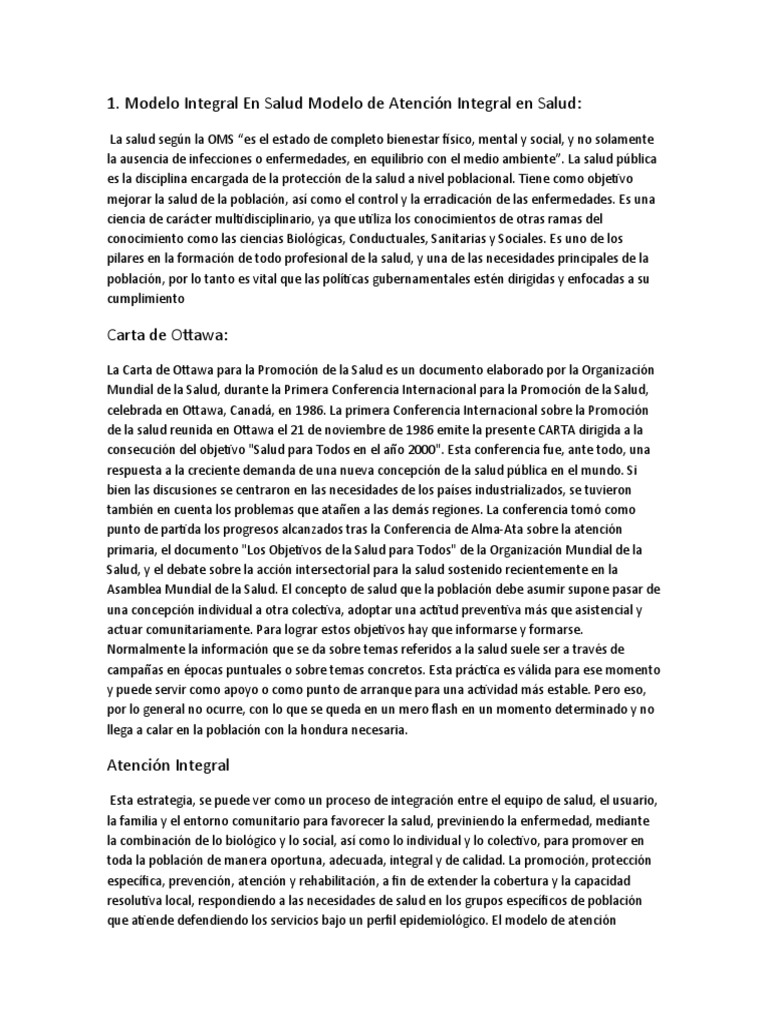 Modelo Integral en Salud Pública | PDF | Promoción de la salud ...