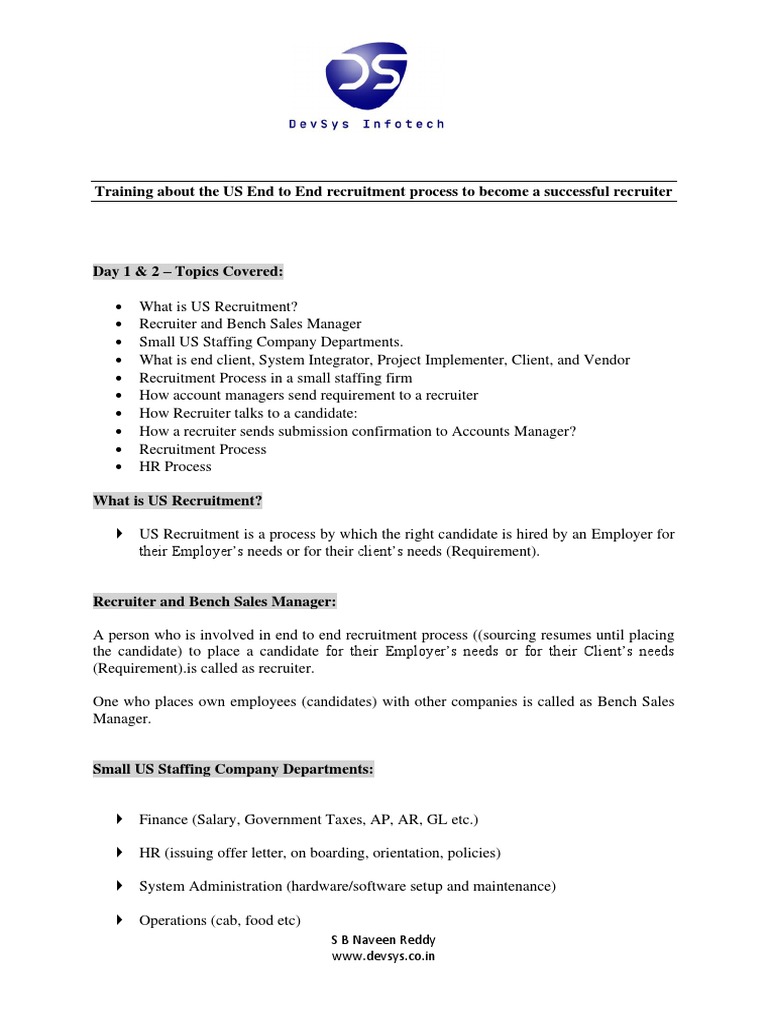 Devsys Day1 | PDF | H 1 B Visa | Recruitment