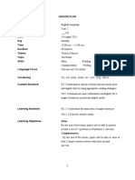 Lesson Plan Subject Year Enrolment Date Day Time Duration Theme Topic Skills Language Focus Vocabulary Content Standard