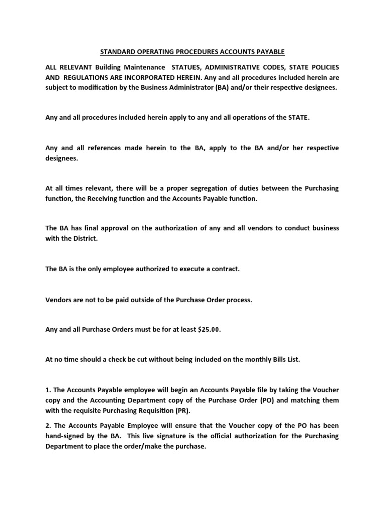 Standard Operating Procedures Accounts Payable | PDF | Accounts Payable ...