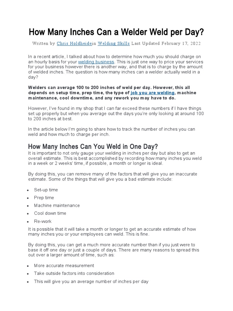 How Many Inches Can A Welder Weld Per Day PDF Welding Construction