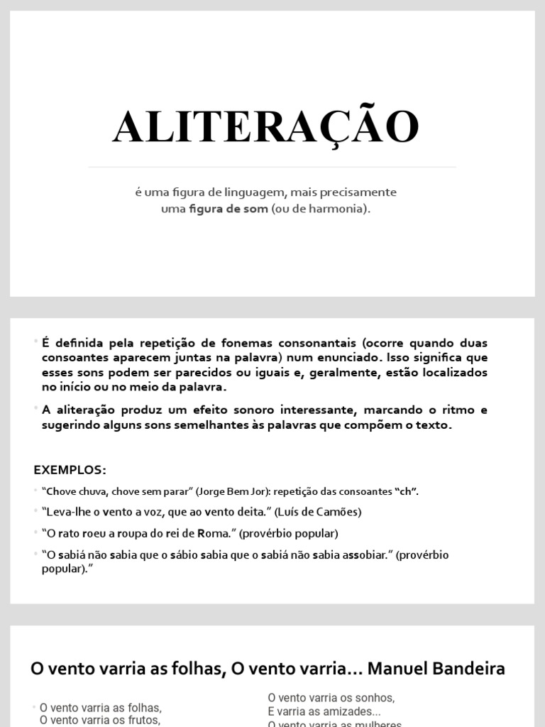 Repetição de sons consonantais: A figura de linguagem da aliteração ...