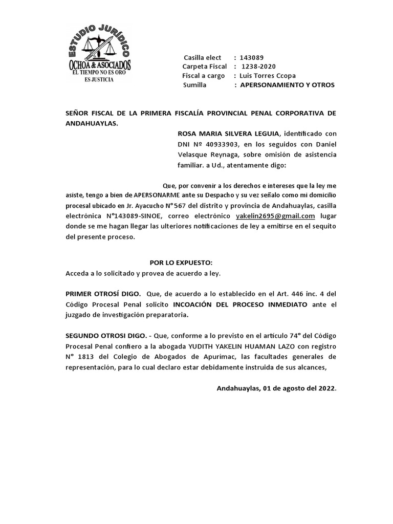 Modelo De Escrito De Apersonamiento De Abogado