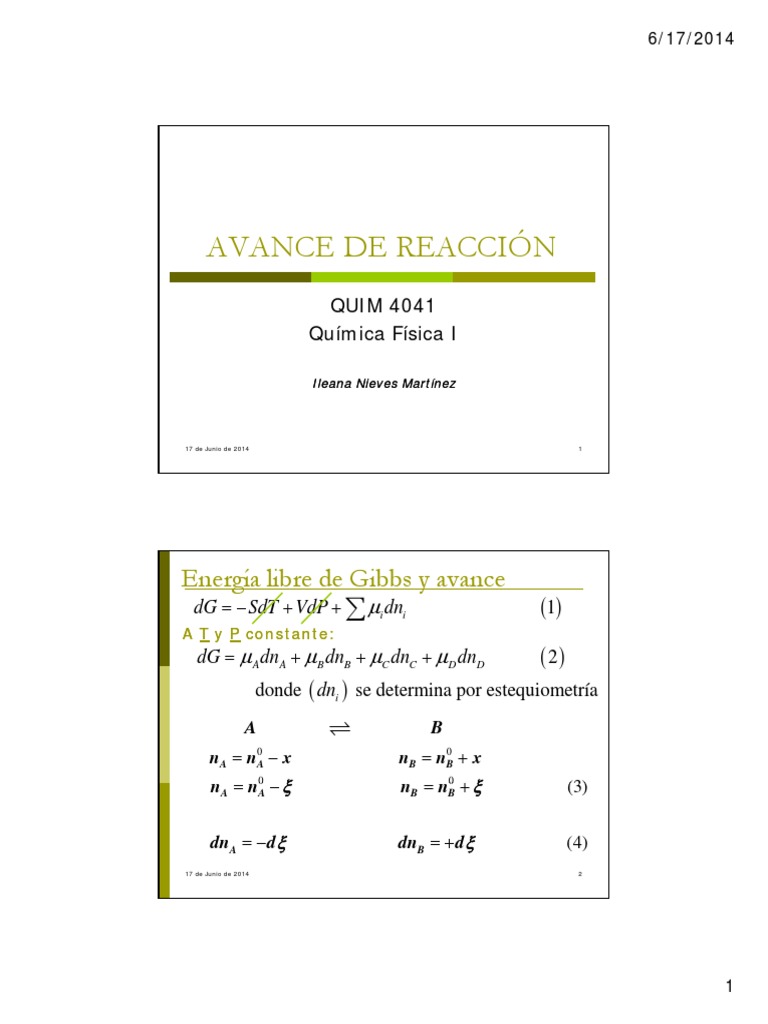 8 Avance de Reaccion P S PDF Equilibrio químico Energía