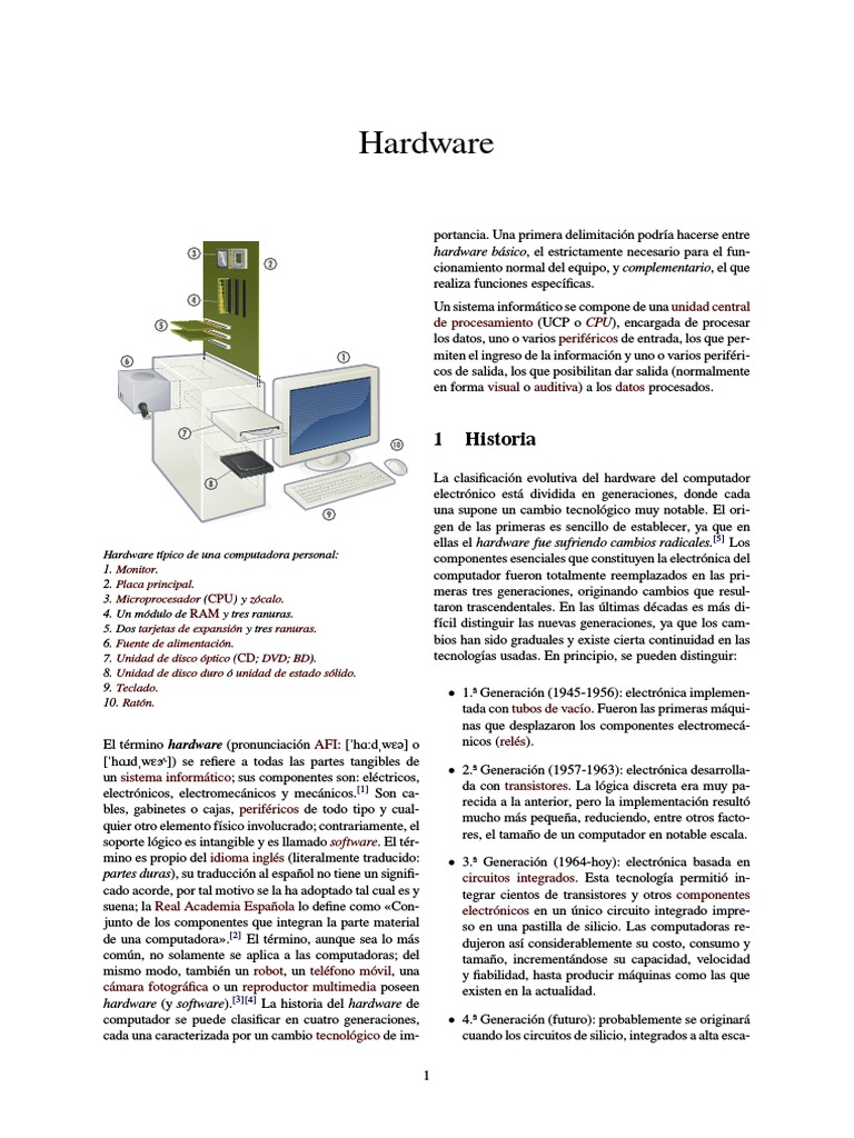 Componentes del Hardware de PC | PDF | Hardware de la computadora ...