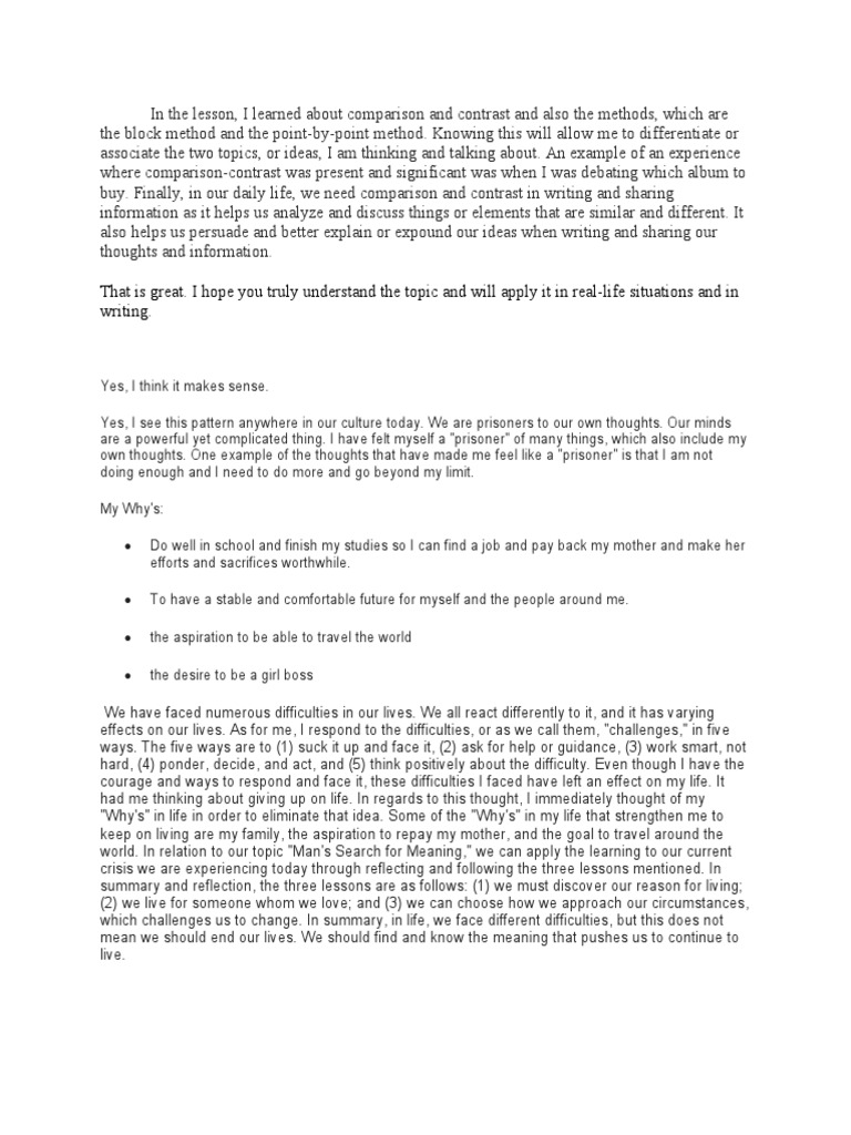 Comparison-Contrast Methods & Life Lessons | PDF | Thought | Cognitive ...