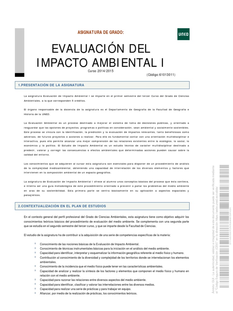 Evaluación de Impacto Ambiental I: Guía y Objetivos | PDF | Evaluación ...