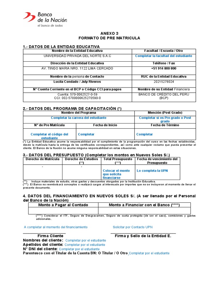 Upn Formato de Prematricula 27 07 2022 | PDF | Bancos | Economias