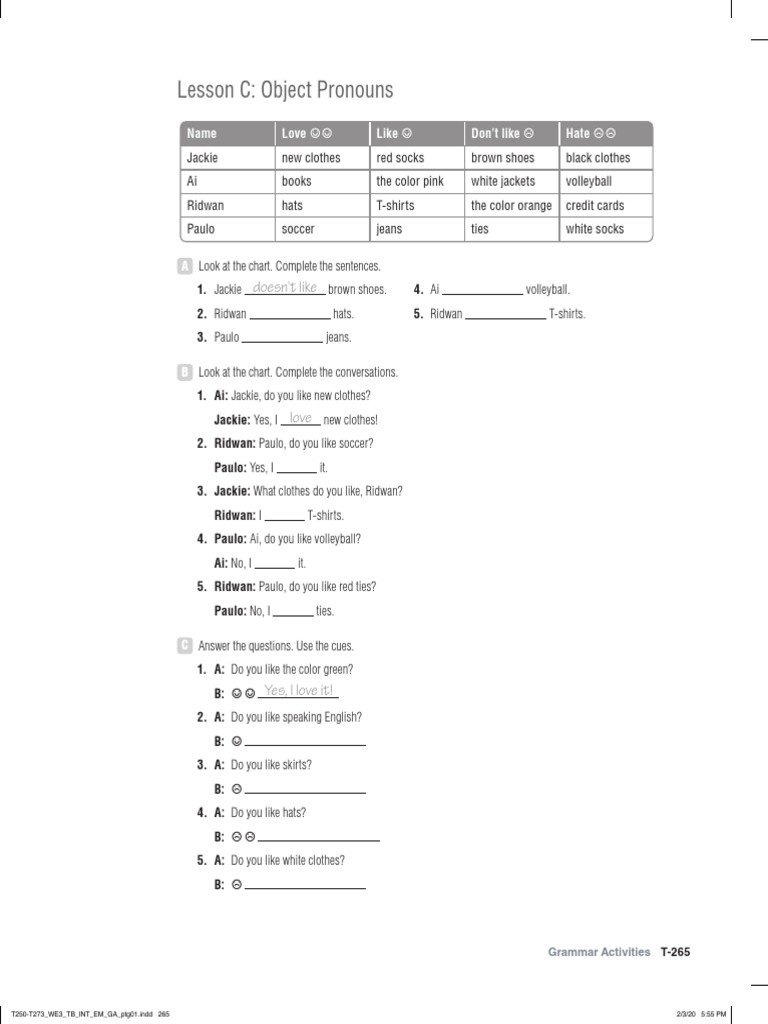 World English 3e Level Intro Grammar Activities Unit 8 Lesson C | PDF ...