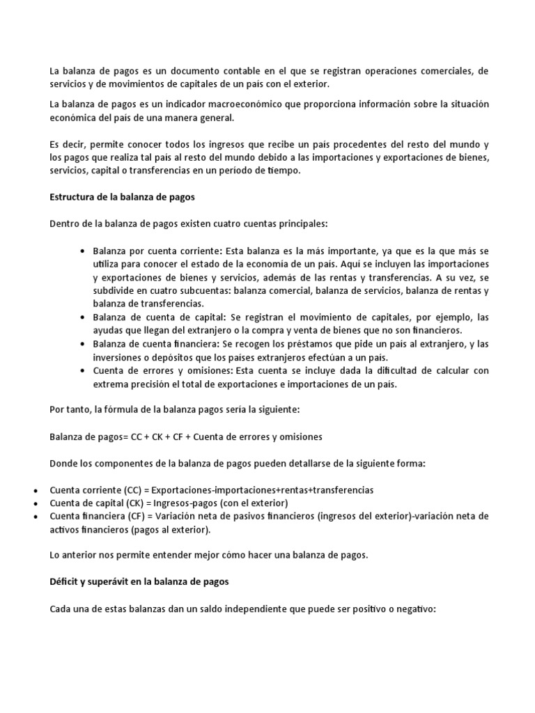 Definición y Estructura de la Balanza de Pagos | PDF | Balance de pagos ...