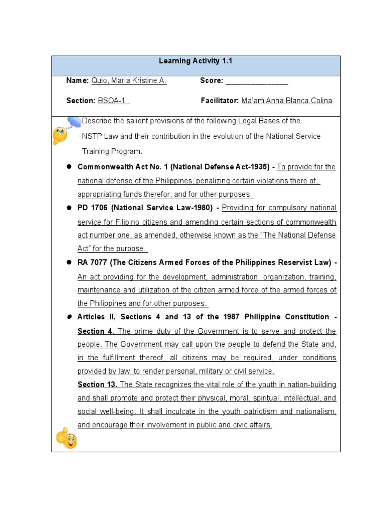 NSTP Learning Activity 1 | PDF