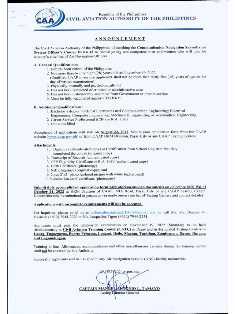 Announcement of CNSSO Batch 43 | PDF
