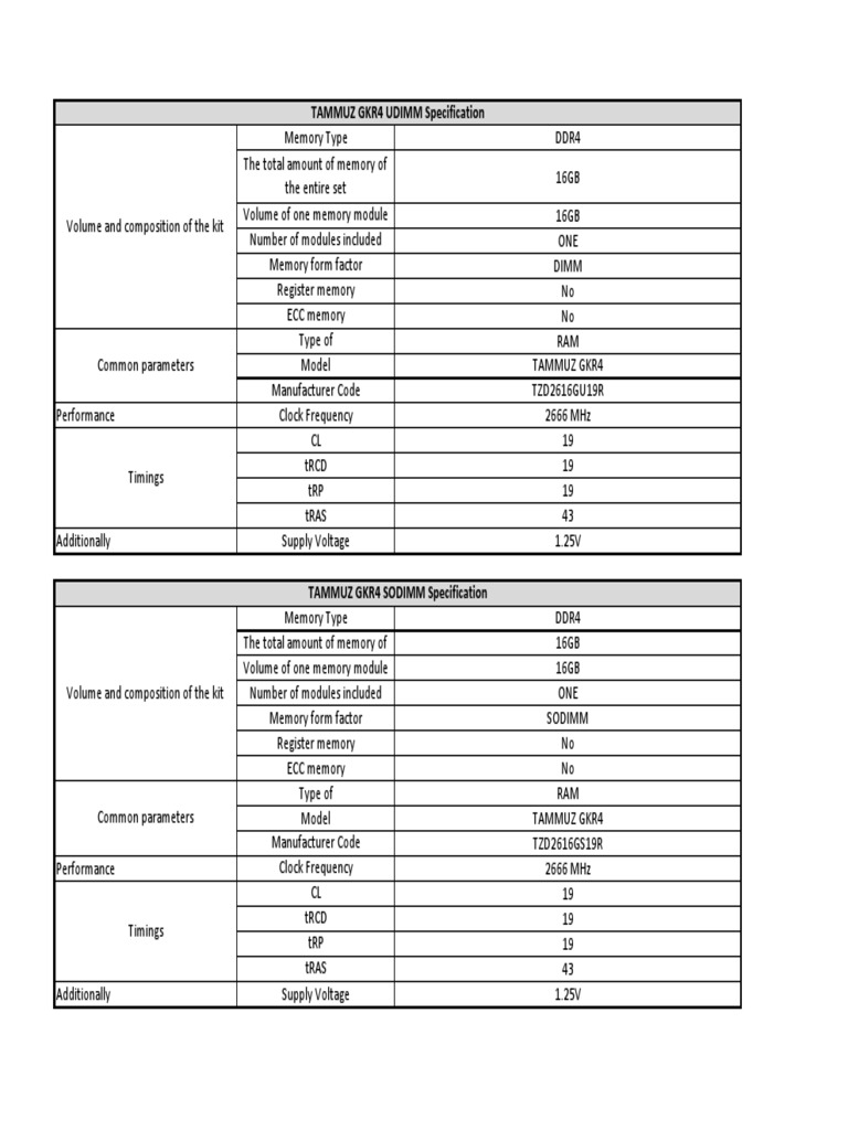 Tammuz GKR4 RAM Specifications | PDF | Computer Hardware | Electrical ...