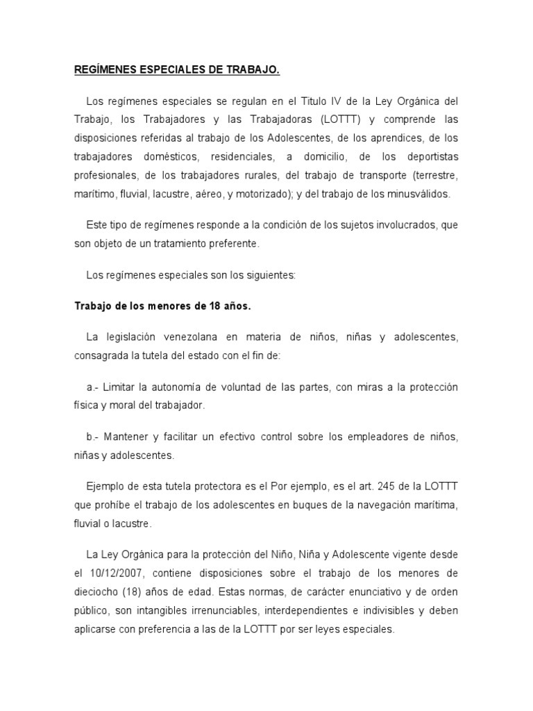 Régimen de Trabajo para Menores y Especiales | PDF | Invalidez | Salario