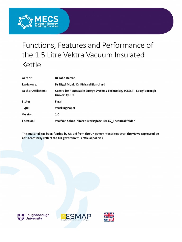 Vektra 1.5L Vacuum Kettle Review | PDF | Heat Transfer | Mains Electricity