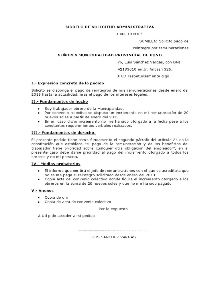 Ejemplos De Solicitudesejemplo De Solicitud De Trabajo