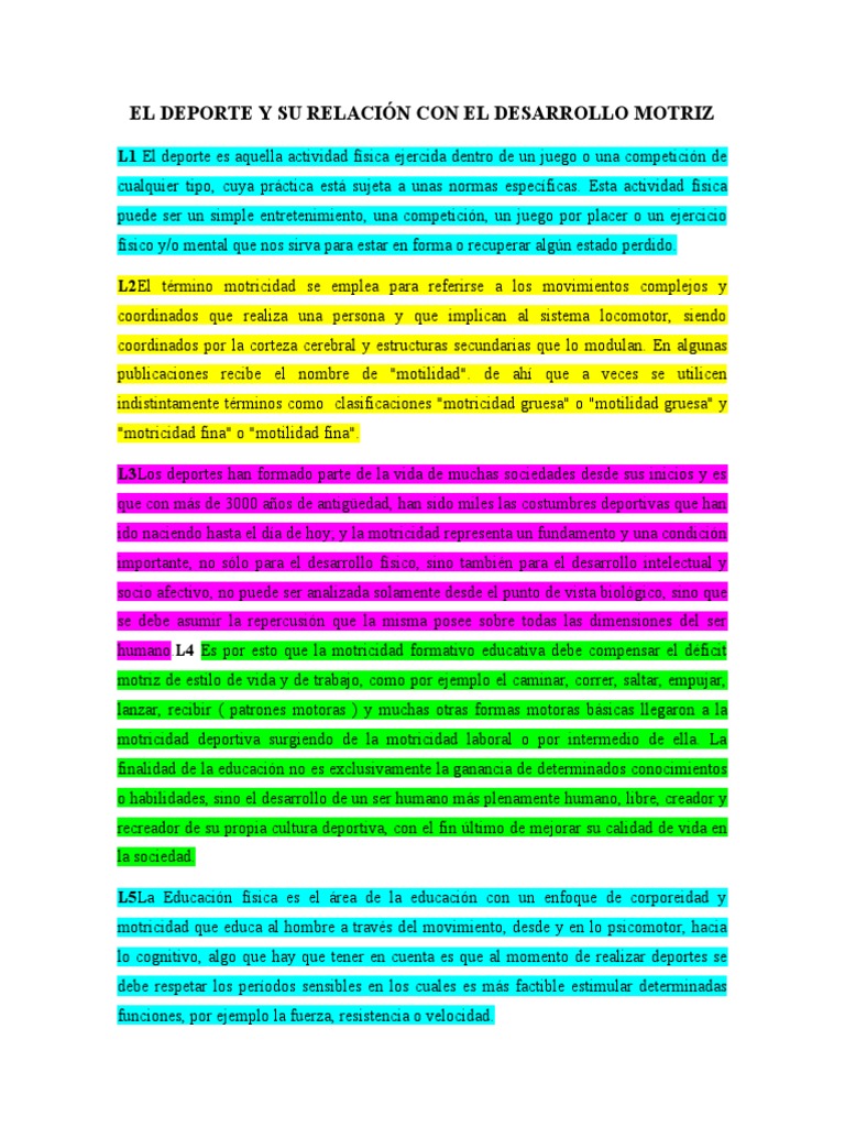 El Deporte Y La Motricidad Pdf Maestros Aprendizaje