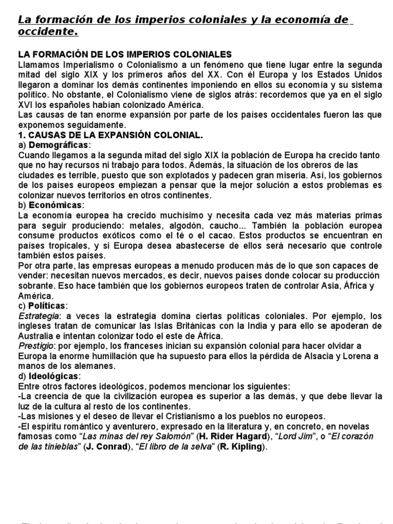 La Formación de Los Imperios Coloniales y La Economía de Occidente ...