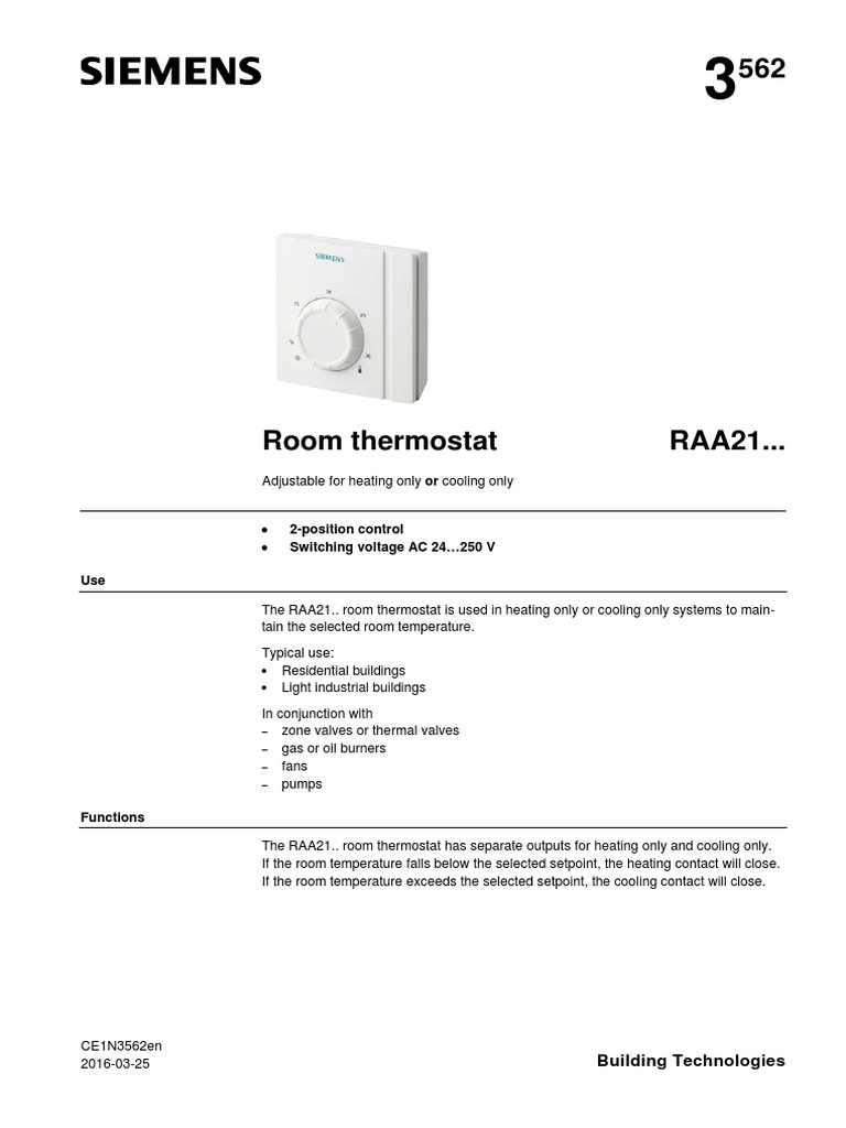 SIEMENS RAA21 Series | PDF | Thermostat | Power (Physics)