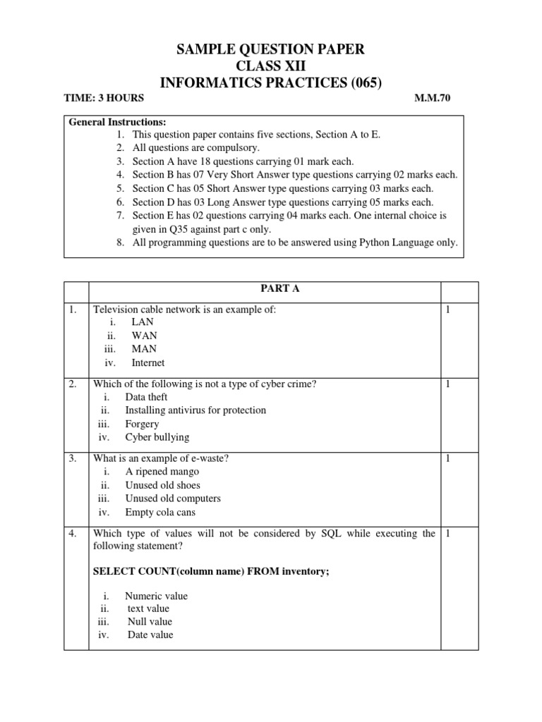 InformaticsPractices SQP | PDF | Websites | Online And Offline