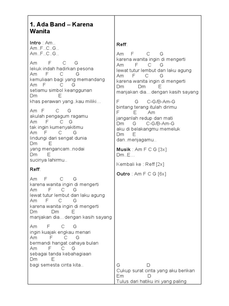 Chord dan Lirik Lagu Romantis | PDF | Puisi