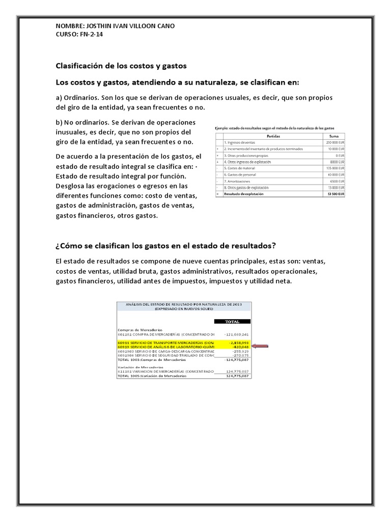 Clasificación de Los Costos y Gastos | PDF | Negocios | Finanzas y dinero