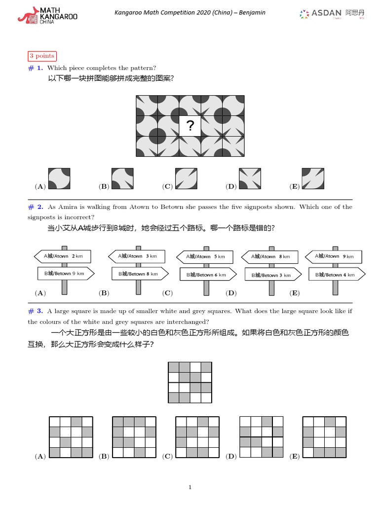 math kangaroo 2013-2024問題集　英語と中国語 math kangaroo 2013-2024問題集 英語と中国語 math kangaroo