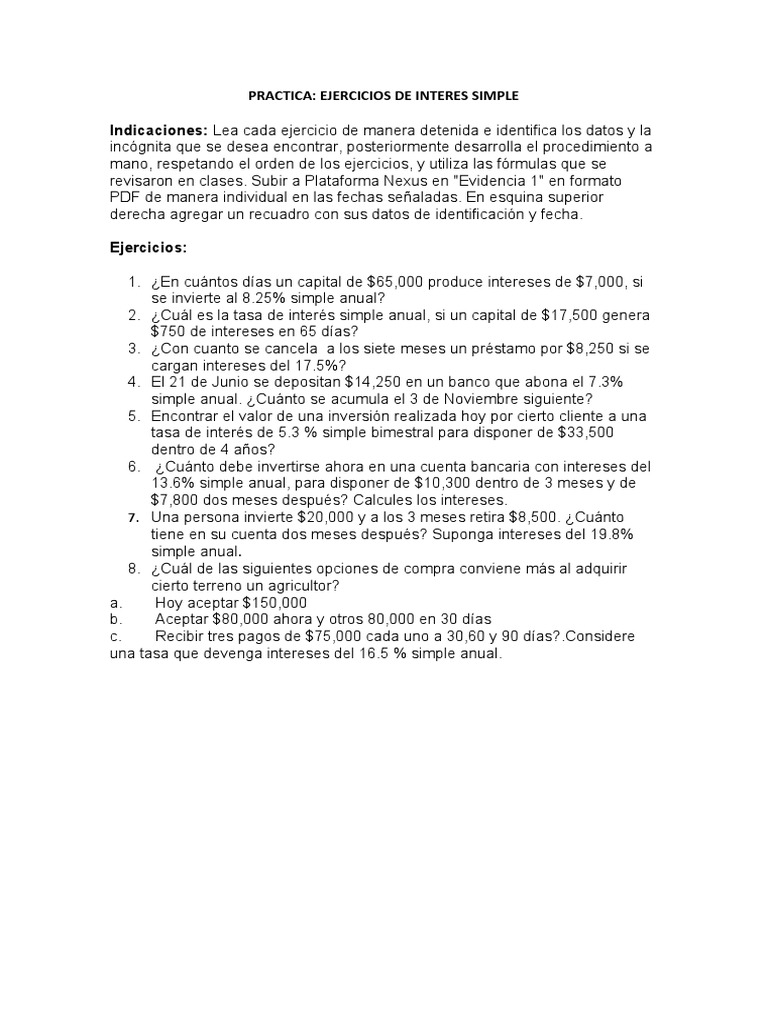 Ejercicios de Interés Simple | PDF | Finanzas y dinero
