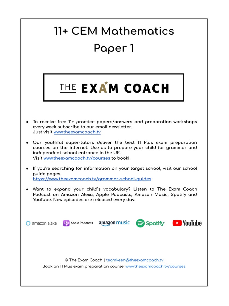 The Exam Coach 11 CEM Mathematics Paper 1 | PDF | Test (Assessment)