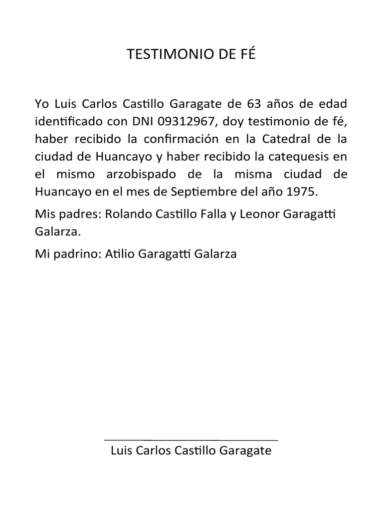 Testimonio De Fé Pdf